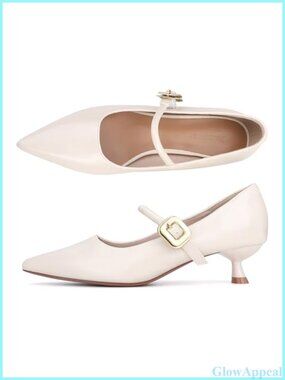 Women Pointed Toe Mary Jane Low Kitten Heel Pumps